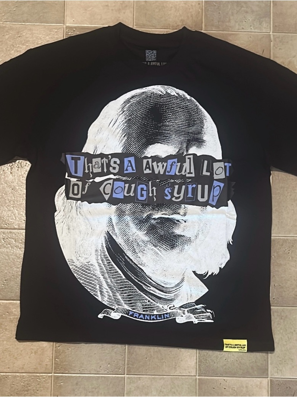Black Graphic Tee with White Franklin Portrait